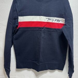 Tommy Hilfiger Men's Navy Sweater with Red Stripe